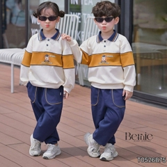 Set bộ polo unisex cho bé trai bé gái áo polo tay dài cổ bo dệt họa tiết Junior Sport kèm quần size 11 tới 28kg BERNIE T0526B75