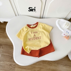 Set bộ cộc tay phối màu cho bé trai bé gái áo họa tiết Student kèm quần short size 9kg đến 25kg BERNIE SIRI 280926B9
