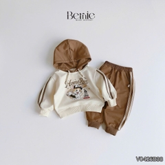 Set bộ thể thao áo hoodie bóng chày tay dài phối màu kèm mũ và quần dài cho bé trai 11 tới 28kg BERNIE V0426B38