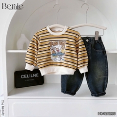 Set bộ dài thu đông áo dài tay kẻ họa tiết Fun Day kèm quần jean dài size 9 tới 28kg BERNIE H0426B26
