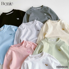 Áo thun cổ tròn áo cotton bozip thu đông dài tay thêu cún nhiều màu cho bé trai bé gái size 9 đến 25kg BERNIE H0826A02
