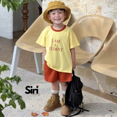 Set bộ cộc tay phối màu cho bé trai bé gái áo họa tiết Student kèm quần short size 9kg đến 25kg BERNIE SIRI 280926B9