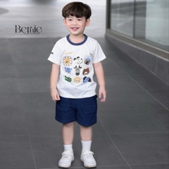Set bộ tay ngắn áo thun cotton ngộ nghĩnh kèm quần short denim bé trai size 11 tới 25kg BERNIE T0925B05-T126