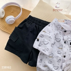 Set đồ bộ sơ mi tơ đũi ngắn tay cho bé trai đi biển đi chơi áo họa tiết hoa lá cây dừa nổi bật kèm quần BERNIE