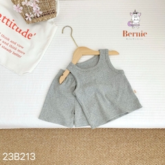 Set đồ bộ thun ngắn tay ba lỗ cho bé trai bé gái hàn quốc màu trơn chất thun tăm mặc nhà đi học BERNIE từ 1 đến 7 tuổi