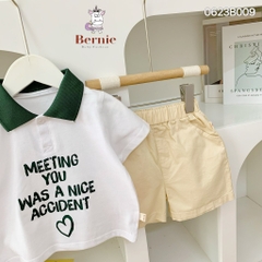 Set đồ bộ thun ngắn tay bé trai polo hàn quốc gồm áo phông màu trắng Meeting you quần thô mềm 1 đến 7 tuổi BERNIE