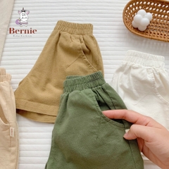 Quần sooc đùi linen kaki mềm bé trai bé gái unisex màu trắng nâu be BERNIE phong cách hàn quốc 7kg đến 30kg