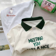 Set đồ bộ thun ngắn tay bé trai polo hàn quốc gồm áo phông màu trắng Meeting you quần thô mềm 1 đến 7 tuổi BERNIE