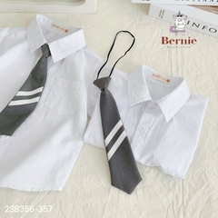 Set đồ sơ mi đồng phục đôi ngắn tay cho bé trai bé gái phối sọc kèm cà vạt đi học đi chơi 1đến 7t BERNIE 23B356