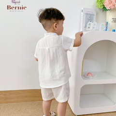 Set sơ mi đũi kaki trắng công tử ngắn cho bé trai màu trắng màu be bộ đồ sành điệu 1 đến 7 tuổi BERNIE