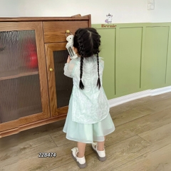 Áo dài tết, áo dài cách tân bé gái chất voan xốp hoa nổi BERNIE cho bé từ 9 đến 24kg