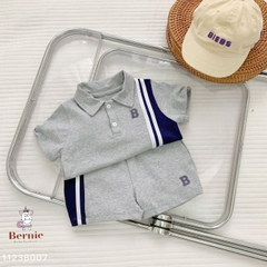Set bộ thun cho bé trai bé gái unisex phong cách thể thao polo phối sọc kết hợp quần ngắn từ 8 đến 25kg BERNIE 1123B007