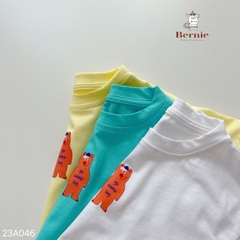 Áo phông cộc tay trơn cho bé trai bé gái unisex ngắn tay cotton màu trắng vàng 1 đến 7 tuổi BERNIE