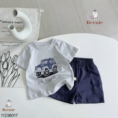 Set đồ bộ ngắn tay cho bé trai in hình xe Jeep áo thun cotton và quần thô mềm BERNIE kids 1123B017
