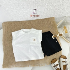 Bộ quần áo thun tanktop ba lỗ kèm quần kaki ngắn cho bé trai phong cách hàn quốc 1 tới 7 tuổi BERNIE