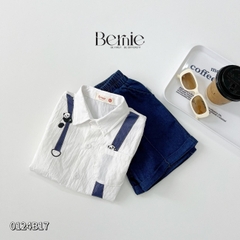 Set bộ sơ mi họa tiết gấu trúc ngắn tay cho bé trai kèm quần short jean size 1 đến 7 tuổi BERNIE 0124B17
