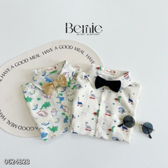 Set bộ quần áo set sơ mi công tử ngắn tay bé trai đính nơ rời mặc sinh nhật đi chơi đi tiệc 1 đến 7 tuổi BERNIE