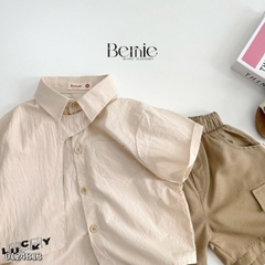 Set bộ sơ mi cổ cúc ngắn tay phối lạ mắt phong cách sành điệu cho bé trai 1 đến 7 tuổi BERNIE 0124B13