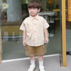 Set bộ sơ mi cổ cúc ngắn tay phối lạ mắt phong cách sành điệu cho bé trai 1 đến 7 tuổi BERNIE 0124B13