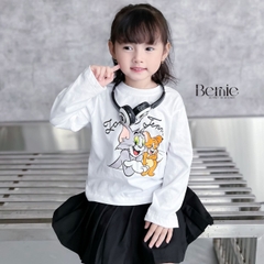 Áo thun cotton tay dài họa tiết mèo và chuột dễ thương cho bé trai bé gái 1đến 7 tuổi BERNIE 0524A37