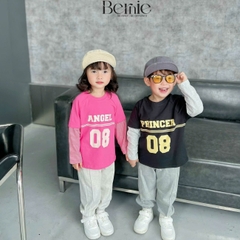 Set bộ thun dài tay cotton phối tay sọc in chữ số cho bé trai bé gái đi chơi đi học 1đến 7tuổi BERNIE 0524B35