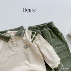 Set bộ thunpolo dài tay phối sọc tay họa tiết Bernie cho bé trai đi chơi đi học 1 đến 7t BERNIE 0524B15