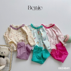 Set bộ dài thun dàì tay thu đông cotton họa tiết dễ thương viền bèo bé gái đi chơi đi học 1đến 7t BERNIE 0624B41