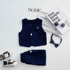 Set vest dài gile áo sơ mi túi khăn công tử lịch lãm bé trai thôi nôi sinh nhật 1 đến 7 tuổi BERNIE 0824b06