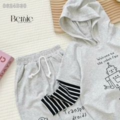 Set bộ thun dài tay robot phối tay kẻ có mũ cho bé trai bé gái đi chơi đi học 1 đến 7 tuổi BERNIE 0624B30