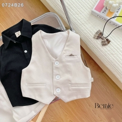 Set bộ vest gile công tử bé trai áo sơ mi tay ngắn màu đen phối gile kèm nơ 1 đến 7T BERNIE 0724B26