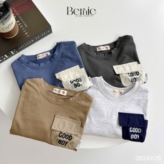 Áo thun cotton tay dài phối túi màu in chữ cho bé trai phong cách Hàn quốc 1đến 7tuổi BERNIE 0624A29