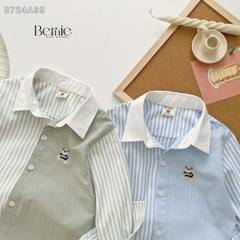 Áo sơ mi tay dài phối kẻ thêu gấu cho bé trai đi chơi đi tiệc sành điệu 1 đến 7 tuổi BERNIE 0724A39