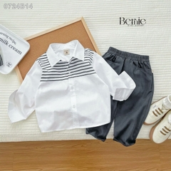 Set bộ sơ mi trắng dài tay phối kẻ kèm quần kaki dài cho bé trai 1 đến 7 tuổi BERNIE 0724B14