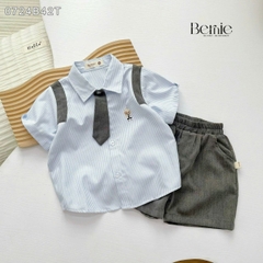 Set bộ sơ mi đồng phục học sinh ngắn cho bé trai bé gái áo sơ mi kèm nơ  cà vạt 1 đến 7 tuổi BERNIE 0724B42