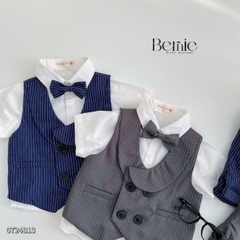 Set bộ gilê vest công tử cổ sam 4 chi tiết áo sơ mi ngắn phối gi le rời kèm nơ cổ 1 đến 7 tuổi BERNIE 0724B13