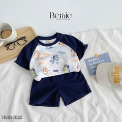Set đồ đi chơi bé trai sành điệu áo thun cổ tròn kèm quần sooc ngắn họa tiết 1 đến 7t BERNIE 0924B52