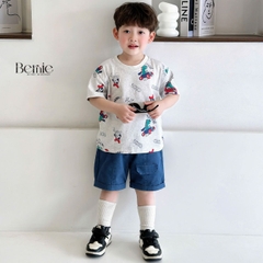 Set bộ thun cotton họa tiết khủng long phong cách hàn quốc cho bé trai 1 đến 7 tuổi BERNIE H1124B02