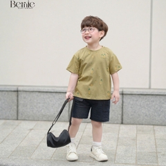 Set đồ thun tay ngắn basic cho bé trai mùa hè in cây dừa size 1 đến 7 tuổi BERNIE H1024B23