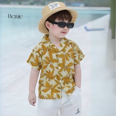 Set sơ mi đũi unisex bé trai bé gái đi biển họa tiết đi biển lá nổi bật size 1 đến 7 tuổi BERNIE 0124B39