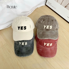 Mũ lưỡi trai unisex cho bé trai bé gái chất jean loang đính chữ Yes phong cách Hàn quốc 49-53cm bé 2 đến 6 tuổi BERNIE 