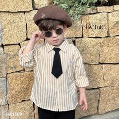 Áo sơ mi tay dài kẻ sọc kèm cà vạt cho bé trai đi chơi đi tiệc sành điệu 1 đến 7 tuổi BERNIE HA1109