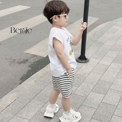 Set bộ tanktop bé trai áo thun ba lỗ in họa tiết kèm quần short kẻ sọc 1 đến 7 tuổi BERNIE T0225B28