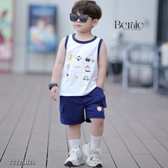 Set bộ ba lỗ cho bé trai áo thun ba lỗ in họa tiết kèm quần thun cotton 4 chiều 1 đến 7 tuổi BERNIE T0225B29
