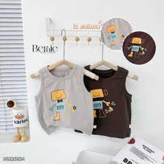 Set đồ ba lỗ bé trai phong cách hàn quốc áo thun ba lỗ robot kèm quần short size 9 tới 29kg BERNIE H0225B34