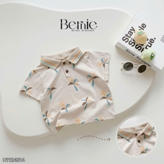 Set bộ polo cho bé trai màu nâu họa tiết cây dừa in tràn kèm quần short đùi kaki 1 đến 7 tuổi BERNIE H1124B14