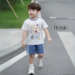  Set bộ cộc tay siêu nhân điện quang áo thun cotton và quần short denim bé trai 1 đến 7 tuổi BERNIE H1224B07
