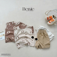 Set bộ tanktop họa tiết in trần cún cho bé trai kèm quần short 9 đến 25kg BERNIE H0225B31