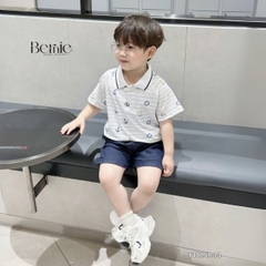 Set bộ polo cho bé trai họa tiết kẻ biển kèm quần short jean size 1 đến 7 tuổi BERNIE T1024B44