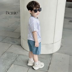 Set bộ loang tay ngắn cho bé trai họa tiết in chữ áo thun phối màu kèm quần short jean size 9 đến 28kg BERNIE H1124B83