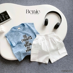 Set bộ tanktop cho bé trai áo thun họa tiết loang in chữ kèm quần short kaki size 9 đến 28kg BERNIE T0325B06
